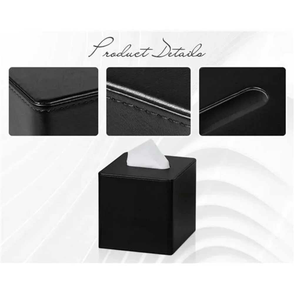 Black PU leather square tissue box cover holder for bathroom bedroom office deco